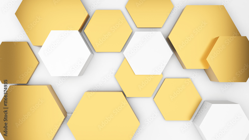Poster abstract geometric background shapes white and gold hexagon in relief, both high and low used to add