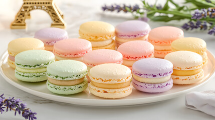 Obraz premium Elegant Assortment of French Macarons on Decorative Plate