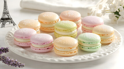 Obraz premium Elegant Assortment of French Macarons on Decorative Plate