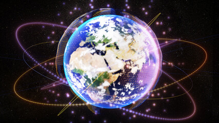 Technology communication global navigation satellite system,standard generic term for satellite navigation systems,GNSS,3d rendering , Elements of this image are decorated with NASA