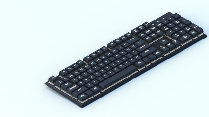black mechanical keyboard on white background,white neon light,3d rendering