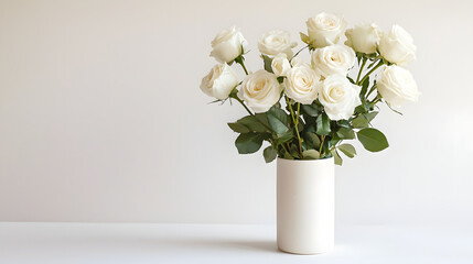 Fototapeta premium Minimalist Arrangement of Nine White Roses in Simple Vase