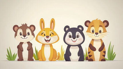 Obraz premium cute cartoon animals vector illustration featuring bear rabbit tiger cub in children's animal artwork