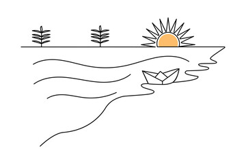 Sunset single-line art elegantly captures the peaceful beauty of a setting sun with a seamless flow of continuous lines.