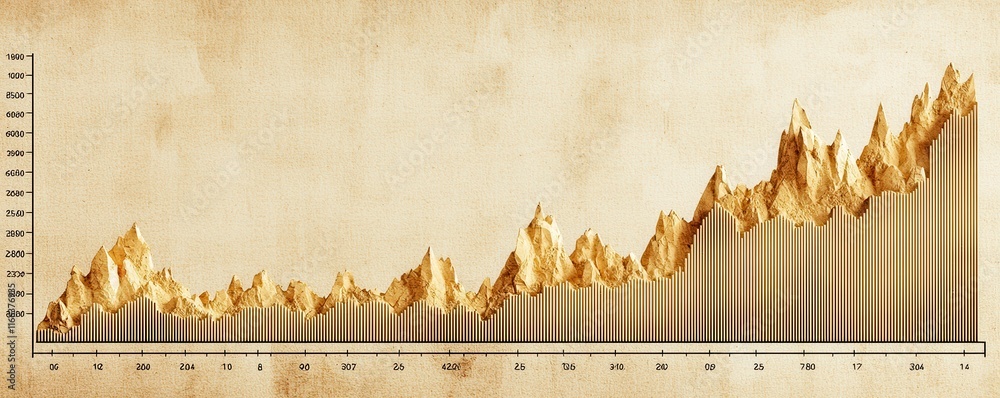 Leinwandbilder a vintage-style graph showing a steady upward trend, symbolizing growth over time with peaks and tro