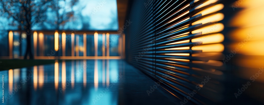 Aufkleber a serene scene featuring sleek architectural lines illuminated by soft evening light, highlighting r