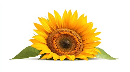 Obraz premium A vibrant sunflower with green leaves, symbolizing nature's beauty.