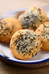 Asian deep fried dough filled with black sesame paste, Thai style