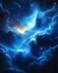 Celestial Nebula with Blue and Yellow Hues.