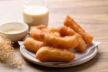Asian deep fried dough eaten with soy milk and condensed milk, Thai style breakfast