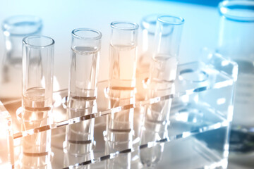 Bottles and transparent dishes are used in scientific and medical experiments, the use of chemicals creates medical research.