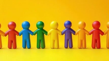 Colorful Figurines Holding Hands on Vibrant Background