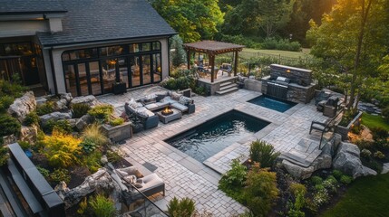Obraz premium Luxury Backyard Oasis: Stunning Pool, Patio, and Landscaping Design