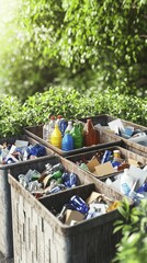 Fototapeta premium A recycling area with bins filled with various recyclable materials.