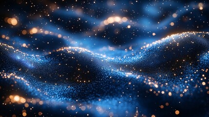 Naklejka premium Textured blue surface with flowing wave patterns and scattered golden specks for luxurious abstract designs.