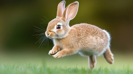 Fototapeta premium A cute rabbit hopping across a grassy field.