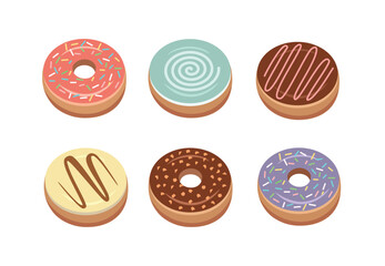 A variety of donuts with different topping. Cute donuts. Dessert food. Delicious donut. Donut with different flavor.