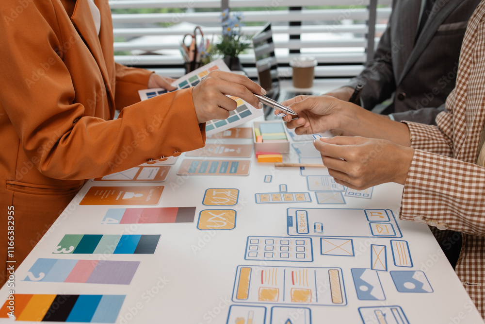 Wall mural process of creating an interface for a mobile app, user interface and experience concept, ux, ui, ux