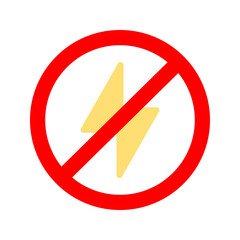 Obraz premium No electricity icon. Electricity with ban sign. Caution, warning, forbidden, stop, energy power concepts. Colored outline vector design isolated illustration.