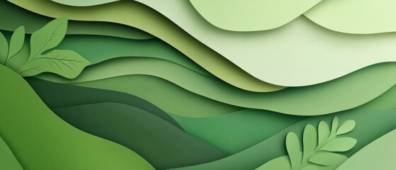 abstract background made from paper cut. Copy space over paper. Bright pastel green, dark green, brown shade tone , paper layer shape are leaf, high detial