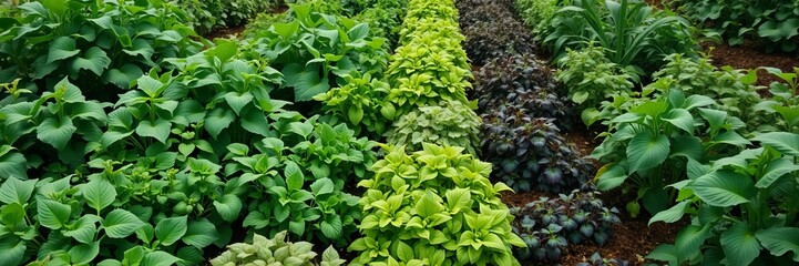 Obraz premium Aerial view of an organic diversity sustainable farm with various crops and eco friendly practices set amidst vibrant greenery, lush greenery, eco friendly