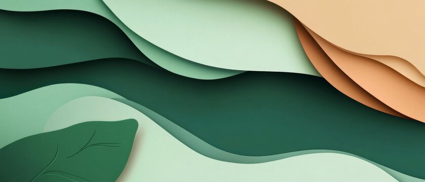 abstract background made from paper cut. Copy space over paper. Bright pastel green, dark green, brown shade tone , paper layer shape are leaf, high detial