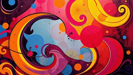 Abstract round colorful background with vibrant textured swirls and layers, perfect for design projects, art prints, and web backgrounds, colorful, design