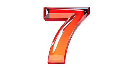 Red glass number 7 on a png transparency.
