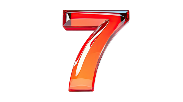 Red glass number 7 on a png transparency. - Powered by Adobe
