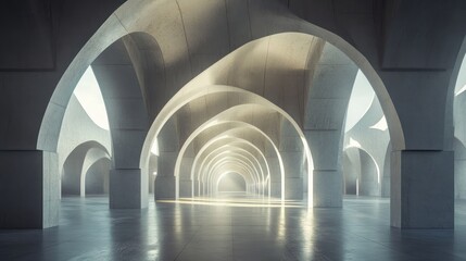 A vast, illuminated space featuring elegant arches and a polished floor, evoking tranquility.