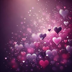 Soft Blurred Hearts Floating on a Purple Background &ndash; Mother's Day, Valentine's Day, and Birthday. Created with Generative AI Technology