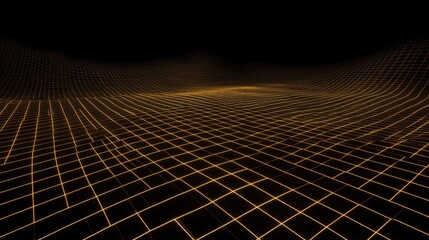 Naklejka premium A digital landscape featuring a grid pattern in golden hues against a black background.