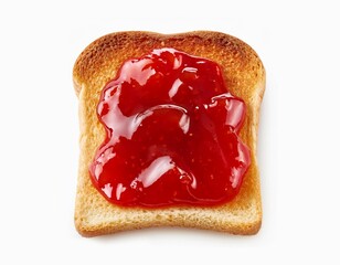 Toasts bread with raspberry or strawberry jam isolated on white background with clipping path and full depth of field