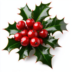 Bright red holly berries dark green leaves, festive and vibrant