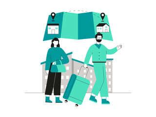 Migration to move house. Migration illustration. Flat vector illustration