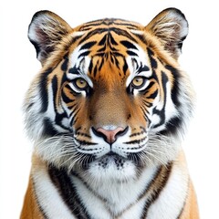 Naklejka premium A close-up portrait of a tiger showcasing its striking features and intense gaze.