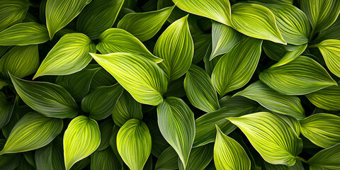Top view of green leaves in the garden, flat lay composition, generative AI