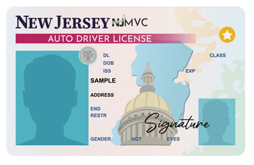New Jersey driver's license isolated on white background. Person driver license.
