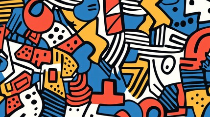 Fototapeta premium Abstract Colorful Doodle Art: A vibrant explosion of shapes and lines in a bold, dynamic composition.