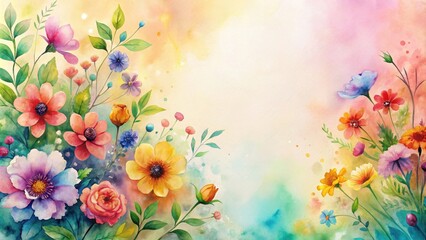 Vibrant Watercolor Floral Composition with a Soft Pastel Background, Ideal for Greeting Cards, Invitations, or Decorative Prints
