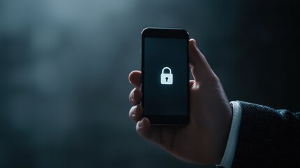 A hand holds a smartphone displaying a locked screen, symbolizing security and privacy in the digital age.