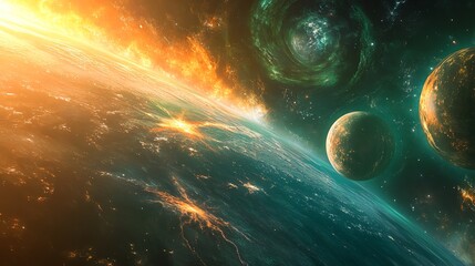 Obraz premium A stunning view of a cosmic landscape with vibrant planets.