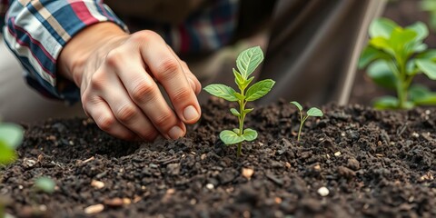 Expert hand of farmer examining soil quality for planting vegetable seedling agriculture concept, vegetable, seed