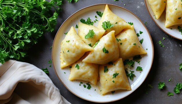 Neatly Plated and Fresh Mound of Delicious Homemade Mani Oba on Rustic Plate