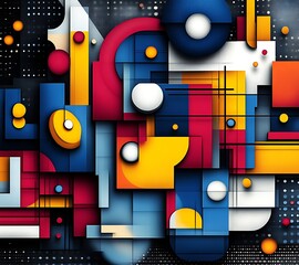 Obraz premium Abstract geometric composition with vibrant colors and shapes.