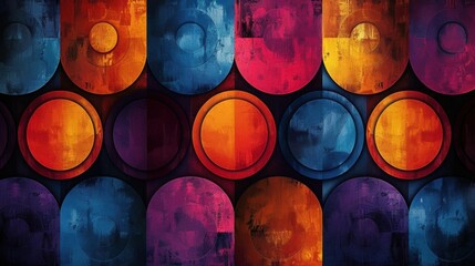 Abstract geometric pattern with vibrant colors and circular shapes.