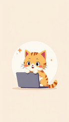 Cartoon Cat with Laptop