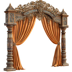  A beautiful Indian wedding arch with Hindu ethnic design. Add depth and color contrast, on a transparent background
