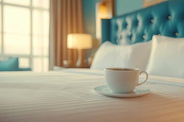 Cozy Morning Coffee on Hotel Bed