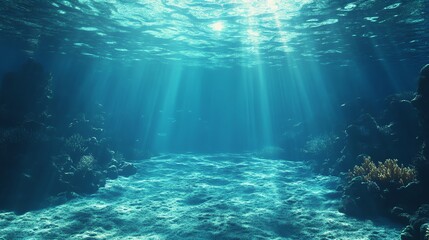 Fototapeta premium Beautiful underwater scene with sunlight filtering through water.